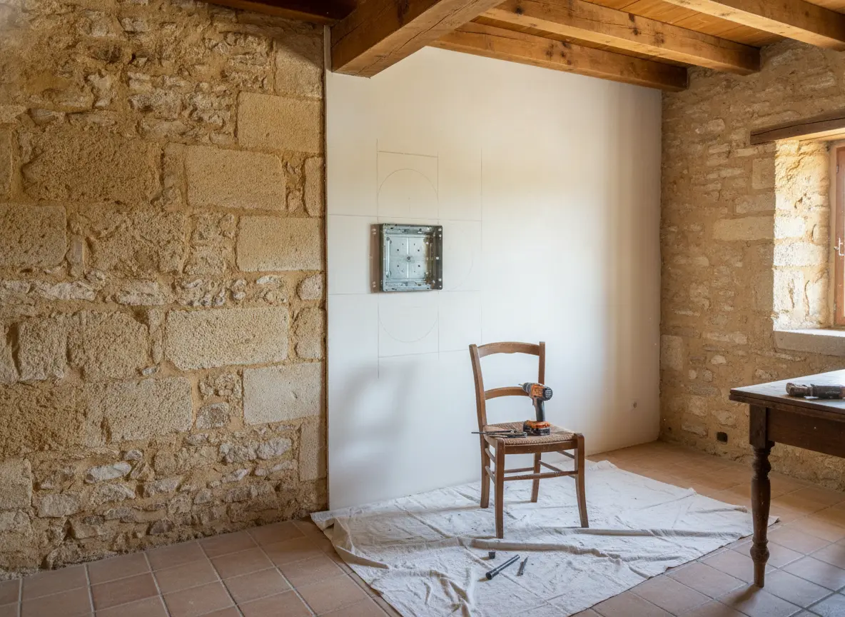 Avant pose de climatisation dans une maison en pierre à Grans